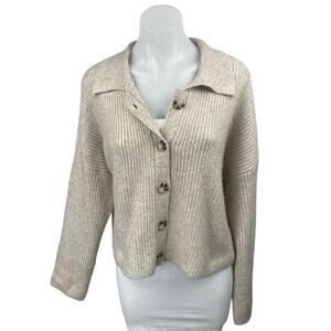 Jessica Simpson Beige Ribbed Knit Long Sleeve Button Down Cardigan Sweater XL